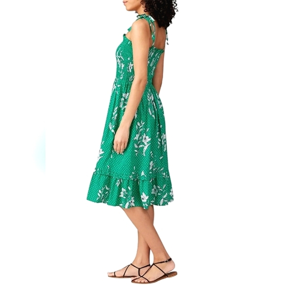 Draper James Floral Dot Smocked Dress Green Midi Length Pockets Size Small - Picture 3 of 6